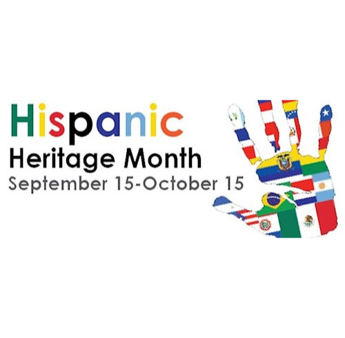 Hispanic Heritage Month with a handprint made up of Latin American country flags